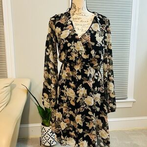 NYMPHE Black and Cream Floral Long Sleeve Dress